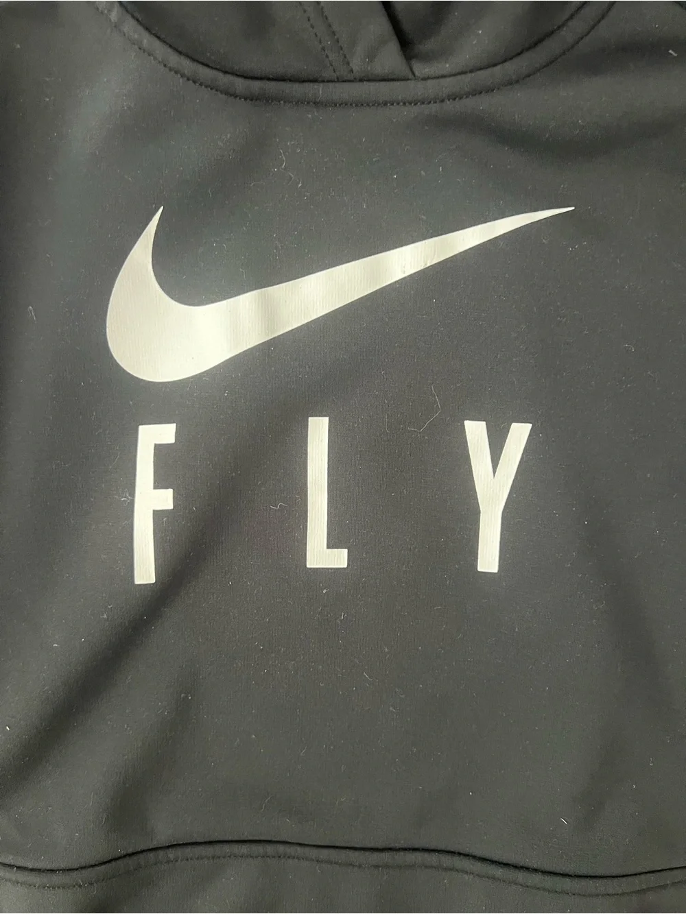 Nike Black Hoodie with White Swoosh and FLY Graphic